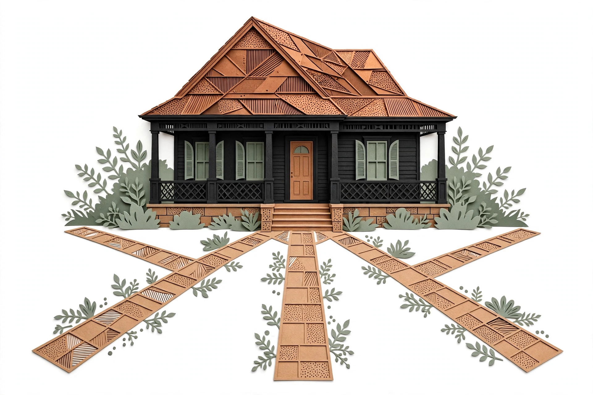 Architectural illustration showing one property and three decision paths